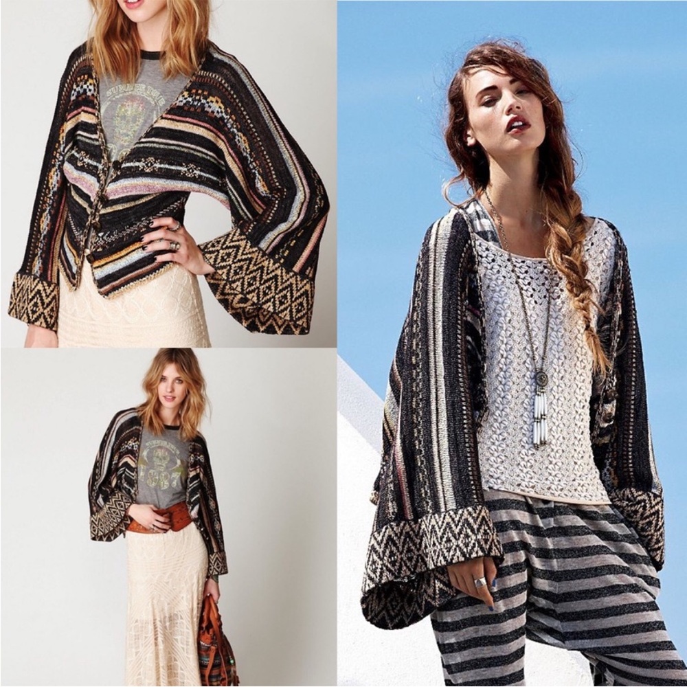 Flawless Free People Oversize Cardigan Nopal Kimono Style Cropped Bell Sleeve - Picture 7 of 15
